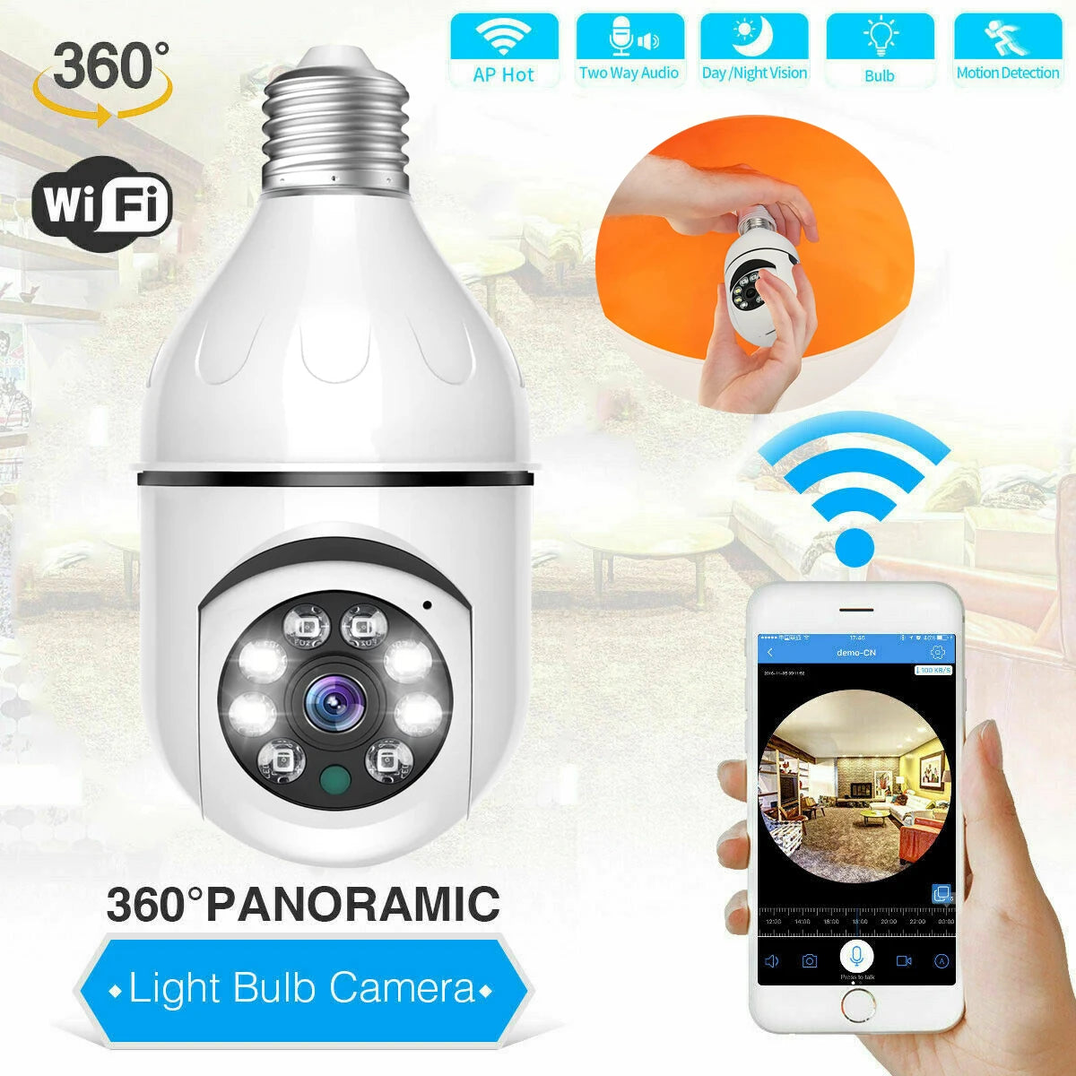Cámara Foco WiFi E27 360° con Visión Nocturna y Control desde App