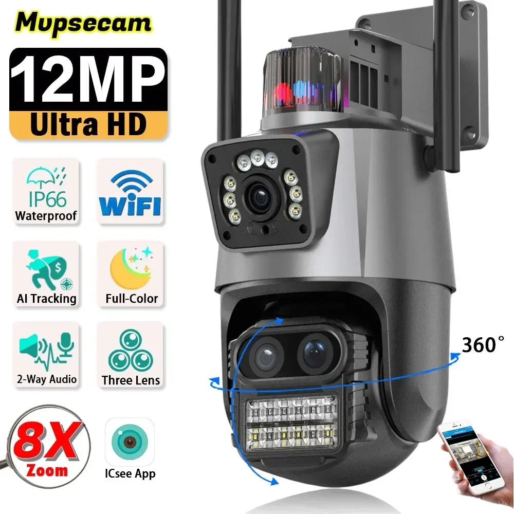 Cámara de Seguridad Exterior 6K 12MP con Zoom y Seguimiento Automático
